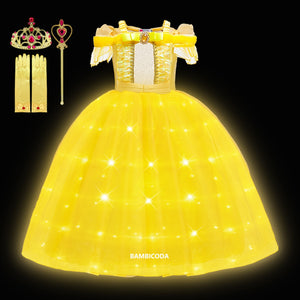 Girl Belle Dress Up Children Party Princess Costume LED Light Kids Beauty and The Beast Halloween Carnival Outfit - Cute As A Button Boutique