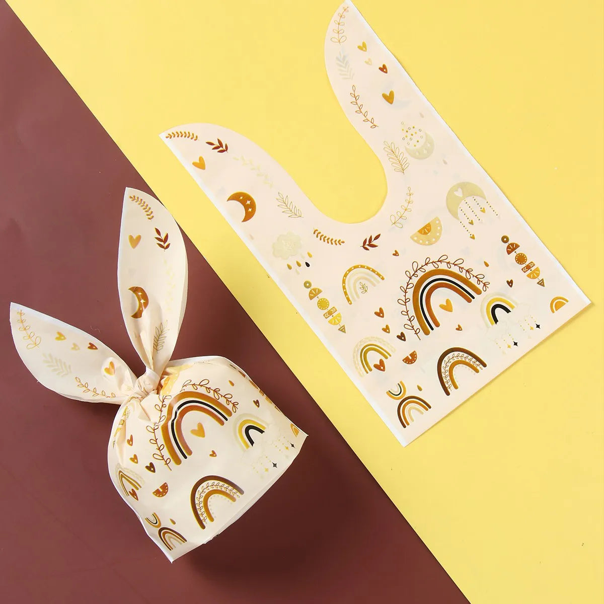 50pcs Rabbit Ear Bags Carton Plastic Cookie Candy Bags for Easter Party Baking Snack