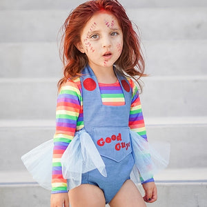 Baby Girl Halloween Clothes Set Romper+Long Sleeve Shirt 2PCS Child Chucky Doll Evil Bodysuit Costume  2-7Y - Cute As A Button Boutique