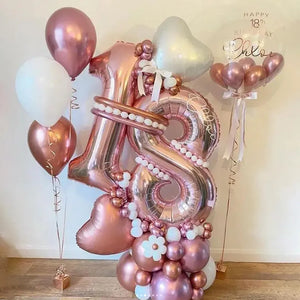 32Pcs Rose Gold Number Foil Balloons Set Metallic Latex Balloons For  Birthday Party Decorations - Cute As A Button Boutique