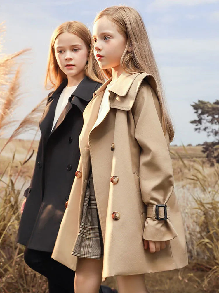 Girls Windbreaker Trench Coat Windproof Mid-Length Jacket Overcoat - Cute As A Button Boutique