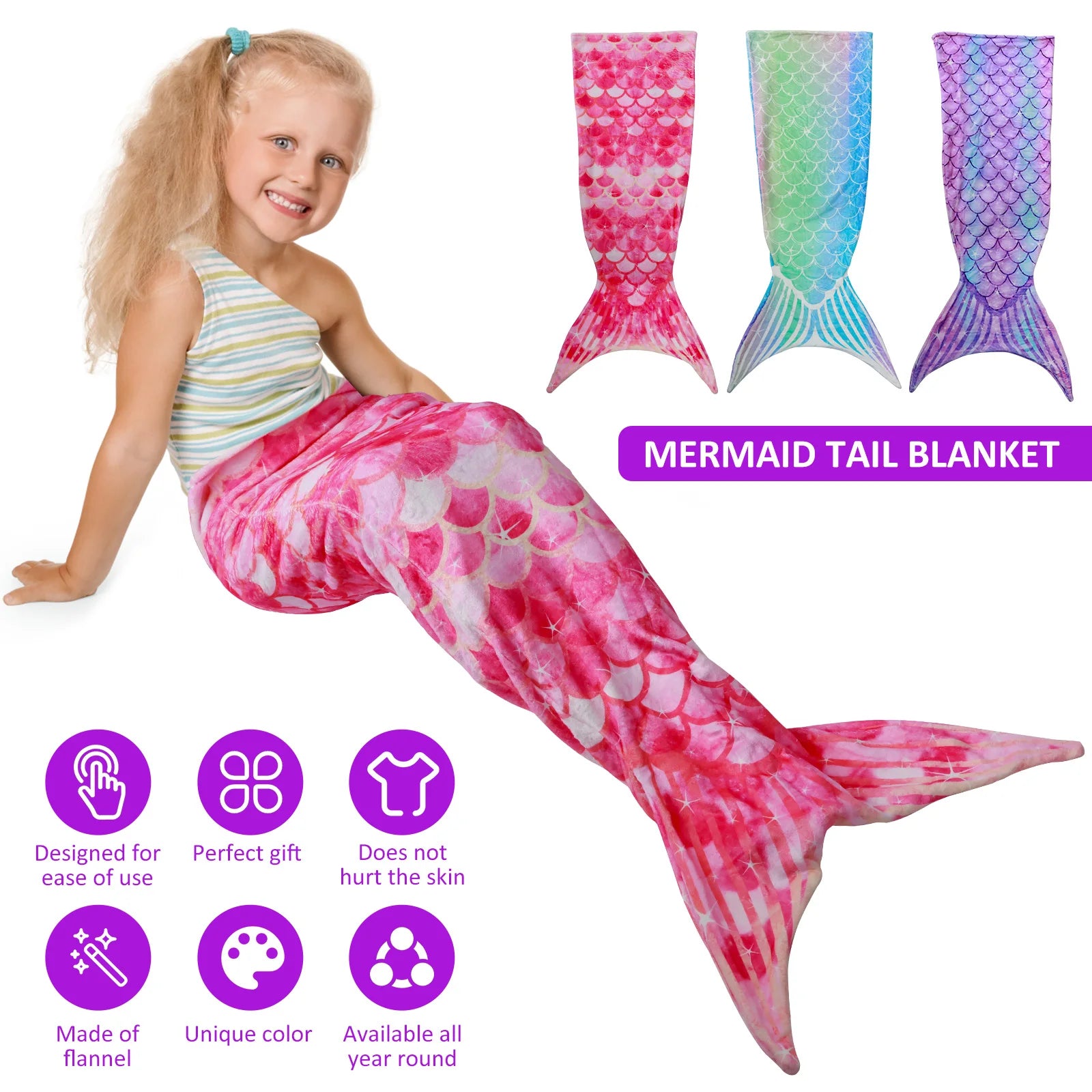 Mermaid Tail Blanket Ultra-Soft Flannel Sleeping Blanket Fish Scale Pattern