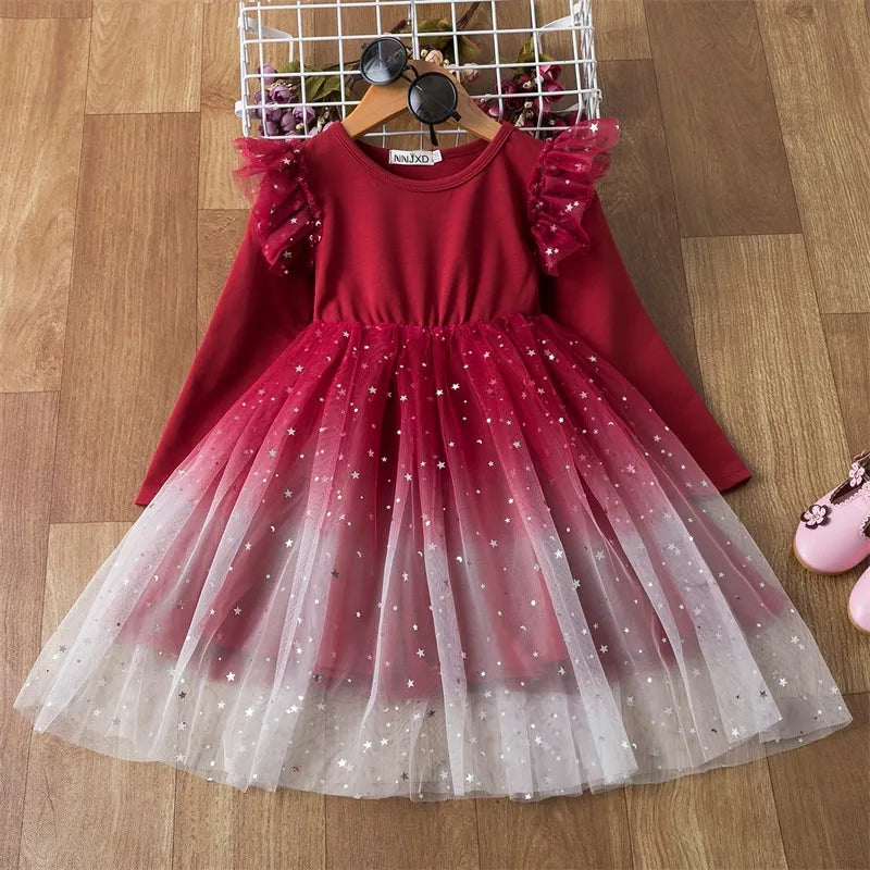 Sequined Princess Dress For Girls Autumn Long Sleeve - Cute As A Button Boutique