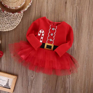 Christmas New Infant Baby Girl Long Sleeve Round Neck Short Dress - Cute As A Button Boutique