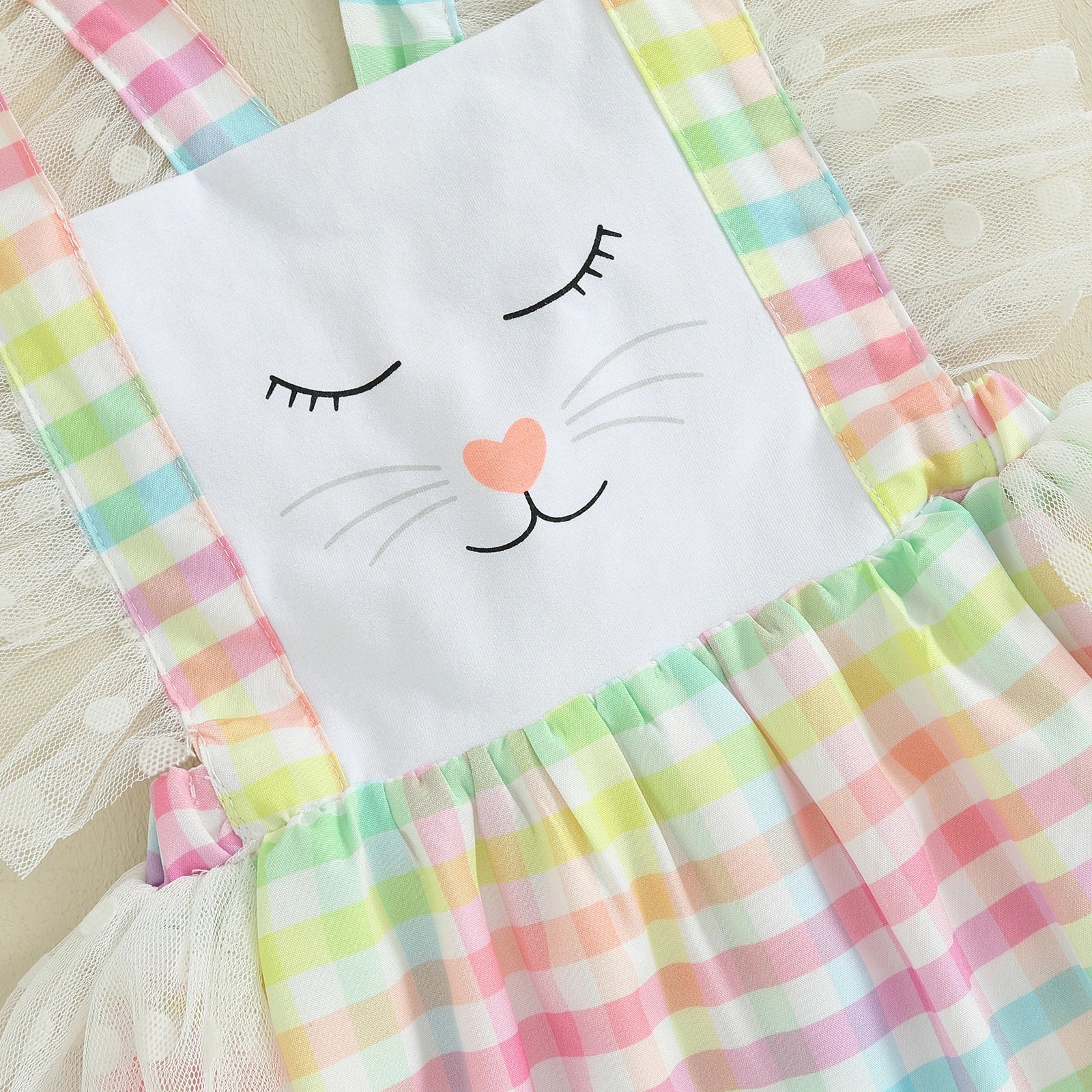 1-5Y Toddler Kids Girls Easter Dress Ruffles Rabbit Plaid Tulle Dress+Socks