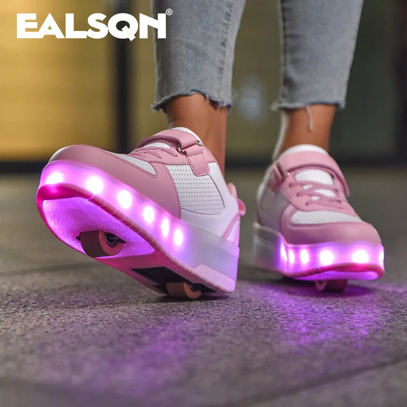 Children’s Two Wheels Glowing Sneakers Led Light Roller Skate USB Charging