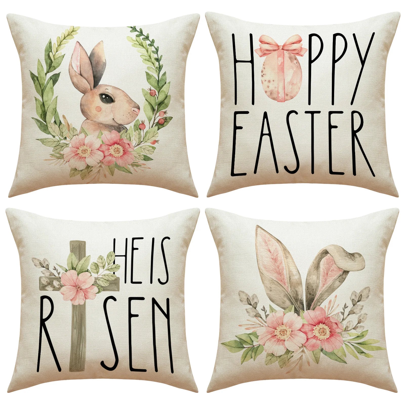 Easter Decorations For Home Happy Easter Pillowcase Rabbit Flower Pillow Case Sofa Cushion Cover 45*45CM