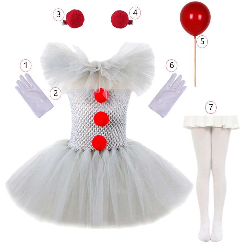 Halloween Scary Clown Costume For Kids Gray Girls Tutu Dress - Cute As A Button Boutique