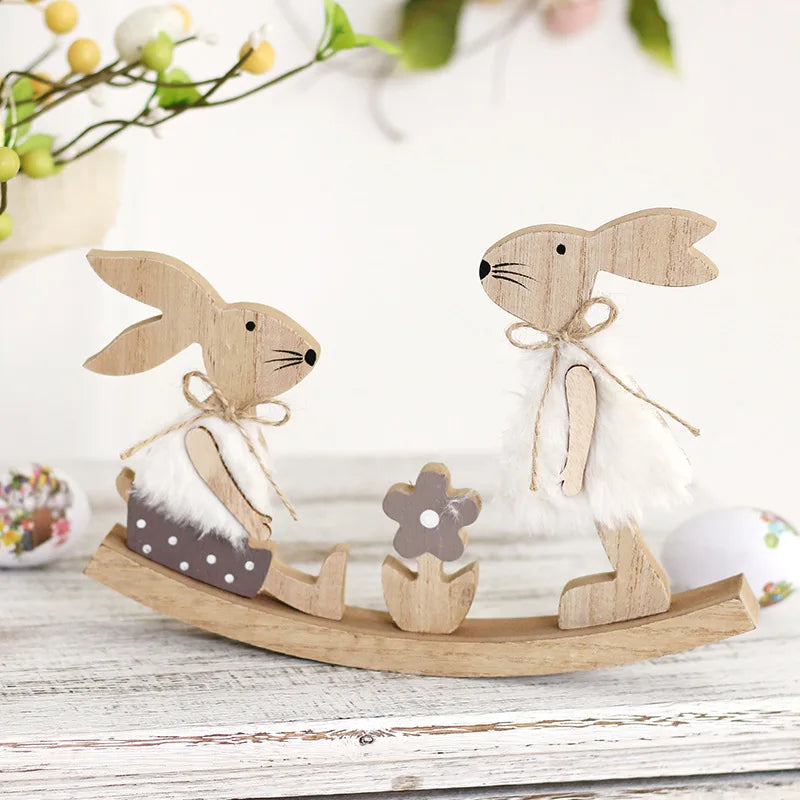 New Easter Painted Rabbit Ornaments Wooden Home Decoration