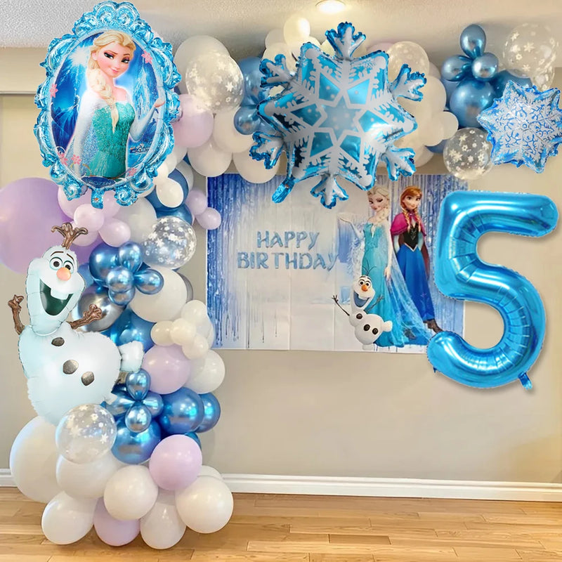 123Pcs Of Ice And Snow Themed 32 Inch Snowflake Princess Balloon Set Girl's Birthday Party Decoration - Cute As A Button Boutique