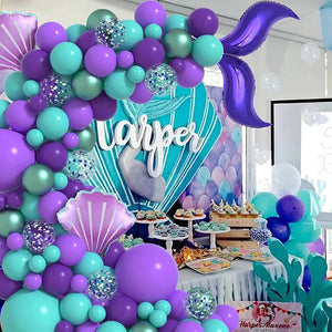 140Pcs Purple Mermaid Theme Shell Balloon Arch Kids Girl Birthday Decoration Baby Shower Under The Sea Mermaid - Cute As A Button Boutique