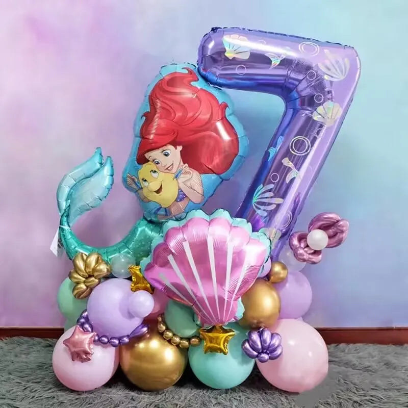 Disney Mermaid Party Number Balloons Purple 0-9 Number Foil Balloon Party Decoratio - Cute As A Button Boutique