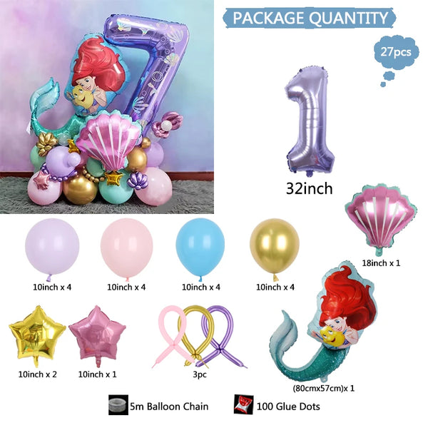 Disney Mermaid Party Number Balloons Purple 0-9 Number Foil Balloon Party Decoratio - Cute As A Button Boutique