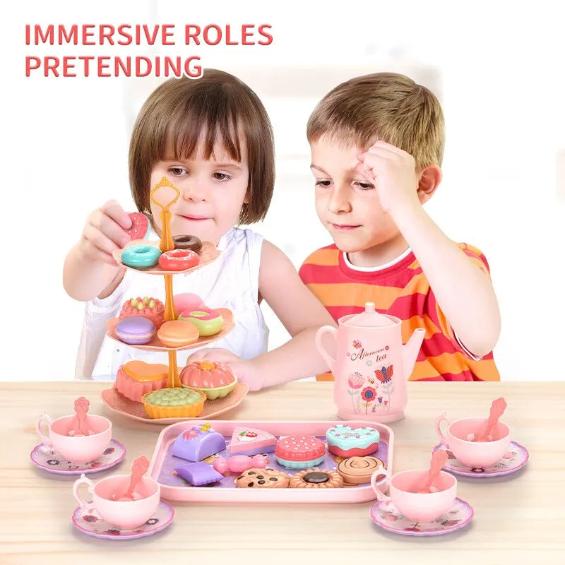Toy Tea Set for Little Girls.Tea Party Set Toys for Kids Girls Pretend Play Snack Toy.