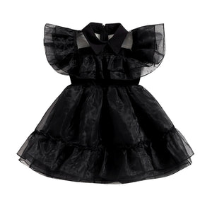 3-9Y Fashion Little Girls Halloween Party Dress Ruffles Sleeve Turn Down Collar Lace Mesh Tulle Dress - Cute As A Button Boutique