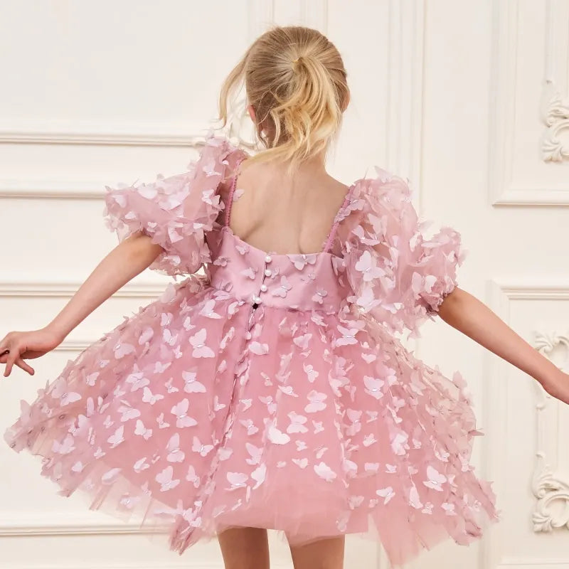 Fashion Baby Girl Princess Butterfly Tulle Dress Puff Sleeve