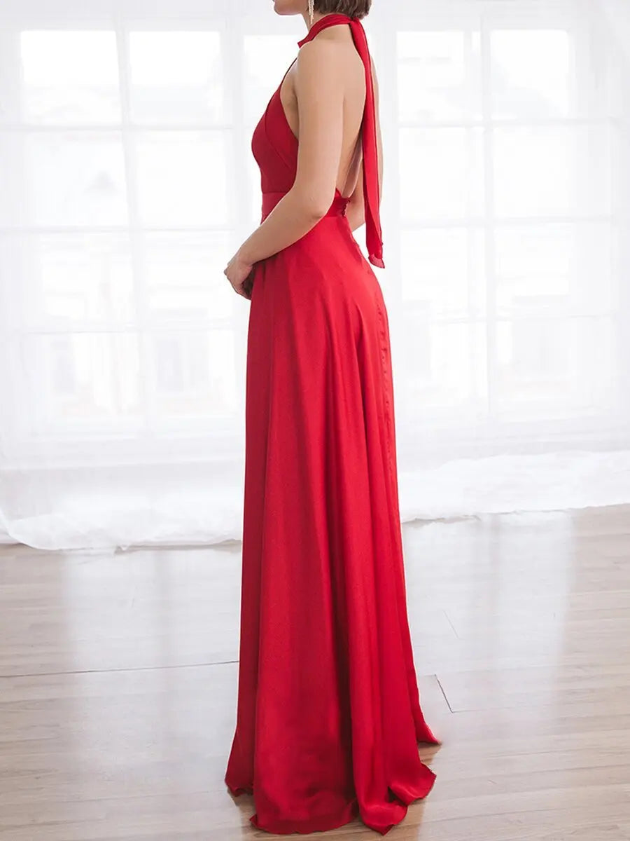 Evening prom Dresses High Collar A-LINE Floor-Length Sleeveless Chiffon