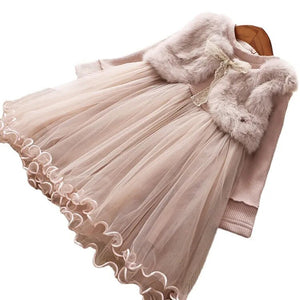 Autumn Girls Dresses Children Clothes Fake Mink Jacket Lace dress - Cute As A Button Boutique