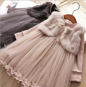 Autumn Girls Dresses Children Clothes Fake Mink Jacket Lace dress - Cute As A Button Boutique