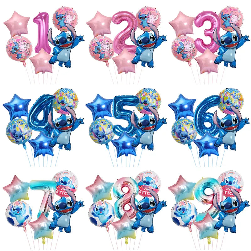 6pcs Disney Lilo & Stitch Party Balloons 32" Number Balloon set Baby Shower Birthday Party Decorations - Cute As A Button Boutique