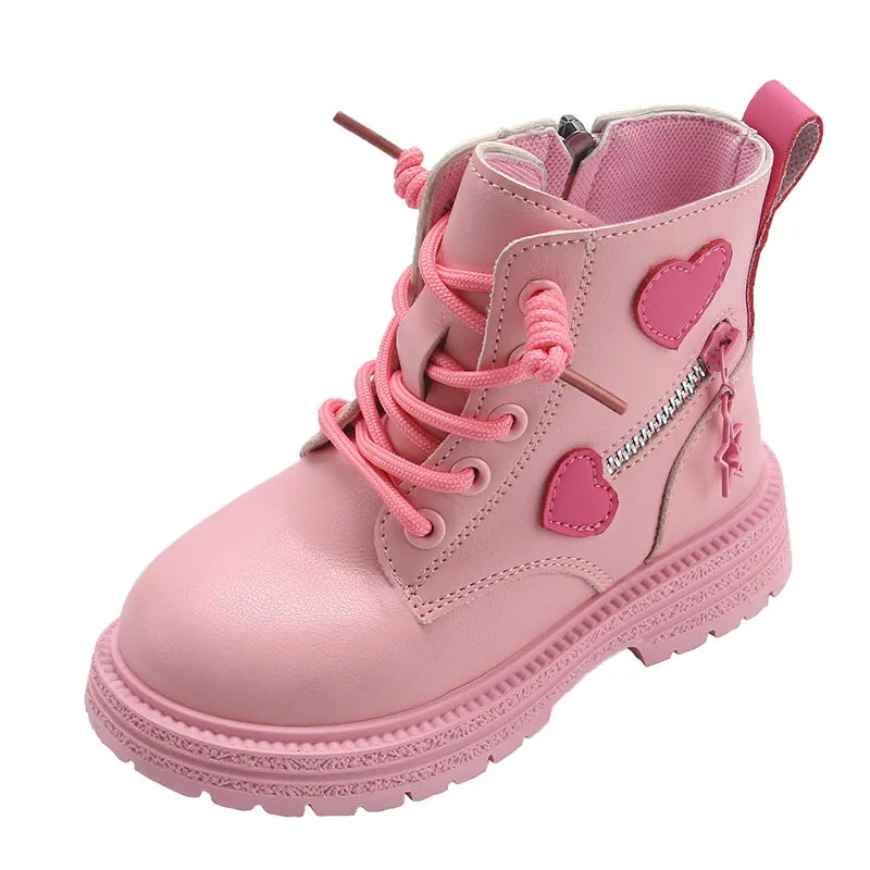 Cool Girls Autumn and Winter Casual Boots Soft Pink with Love Side Zip