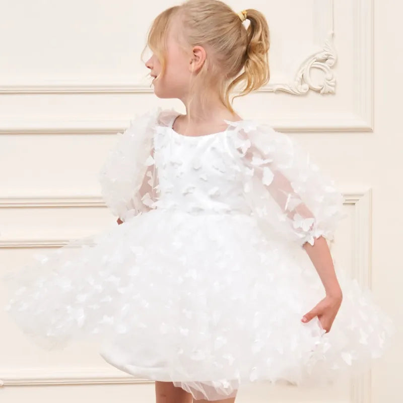 Fashion Baby Girl Princess Butterfly Tulle Dress Puff Sleeve