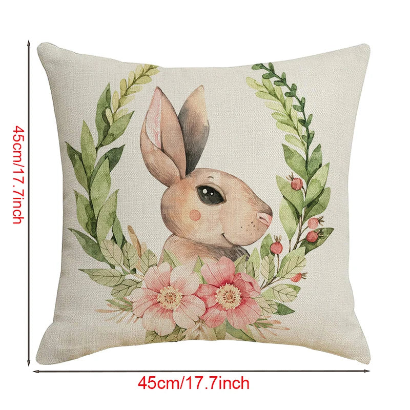 Easter Decorations For Home Happy Easter Pillowcase Rabbit Flower Pillow Case Sofa Cushion Cover 45*45CM