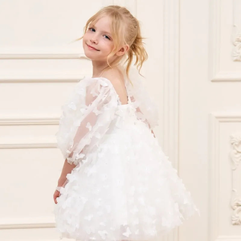 Fashion Baby Girl Princess Butterfly Tulle Dress Puff Sleeve
