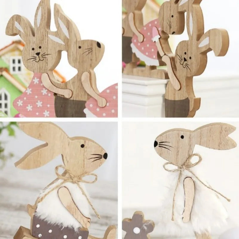 New Easter Painted Rabbit Ornaments Wooden Home Decoration