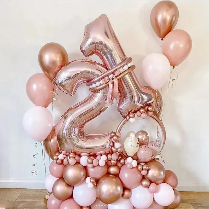 32Pcs Rose Gold Number Foil Balloons Set Metallic Latex Balloons For  Birthday Party Decorations - Cute As A Button Boutique