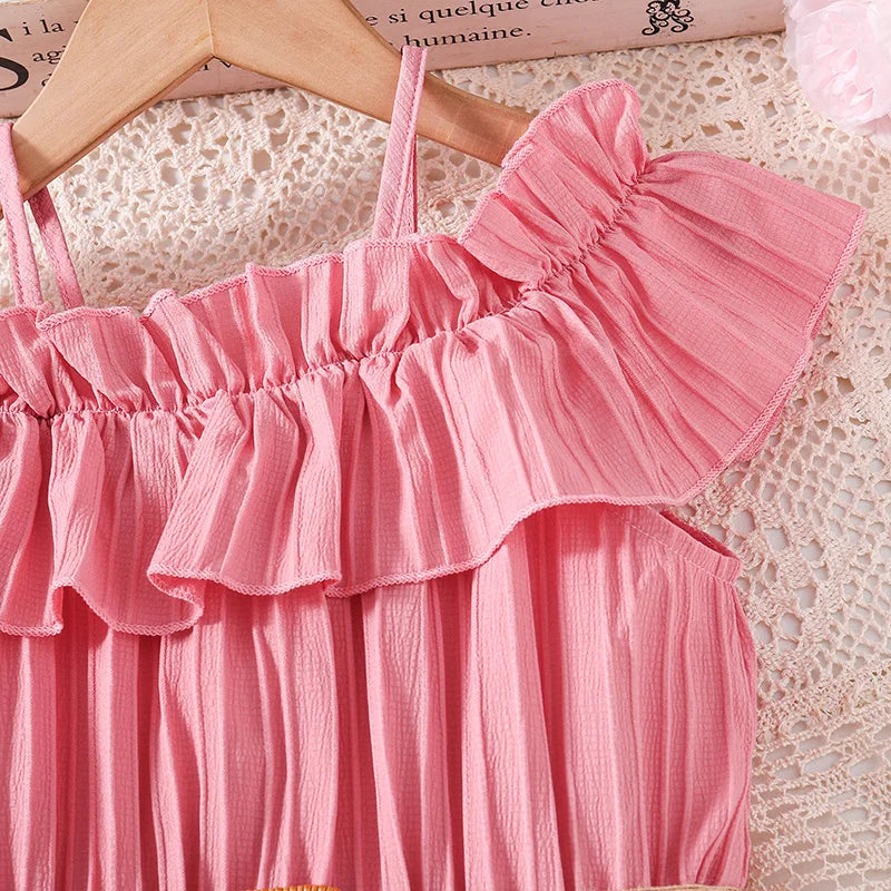 New Dress Baby Pink Short Sleeved Off-The-Shoulder Skirt & Belt