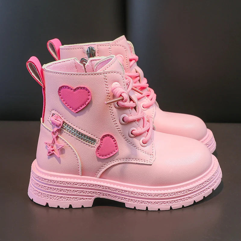 Cool Girls Autumn and Winter Casual Boots Soft Pink with Love Side Zip