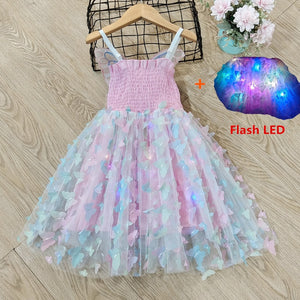 Girls Butterfly Wings Fairy Princess lights up Dress Lovely Kids Summer Sleeveless Tulle Dress Child Birthday Party Gown - Cute As A Button Boutique