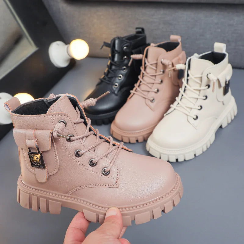 Cool Girls Autumn and Winter Casual Boots Soft Pink with Love Side Zip