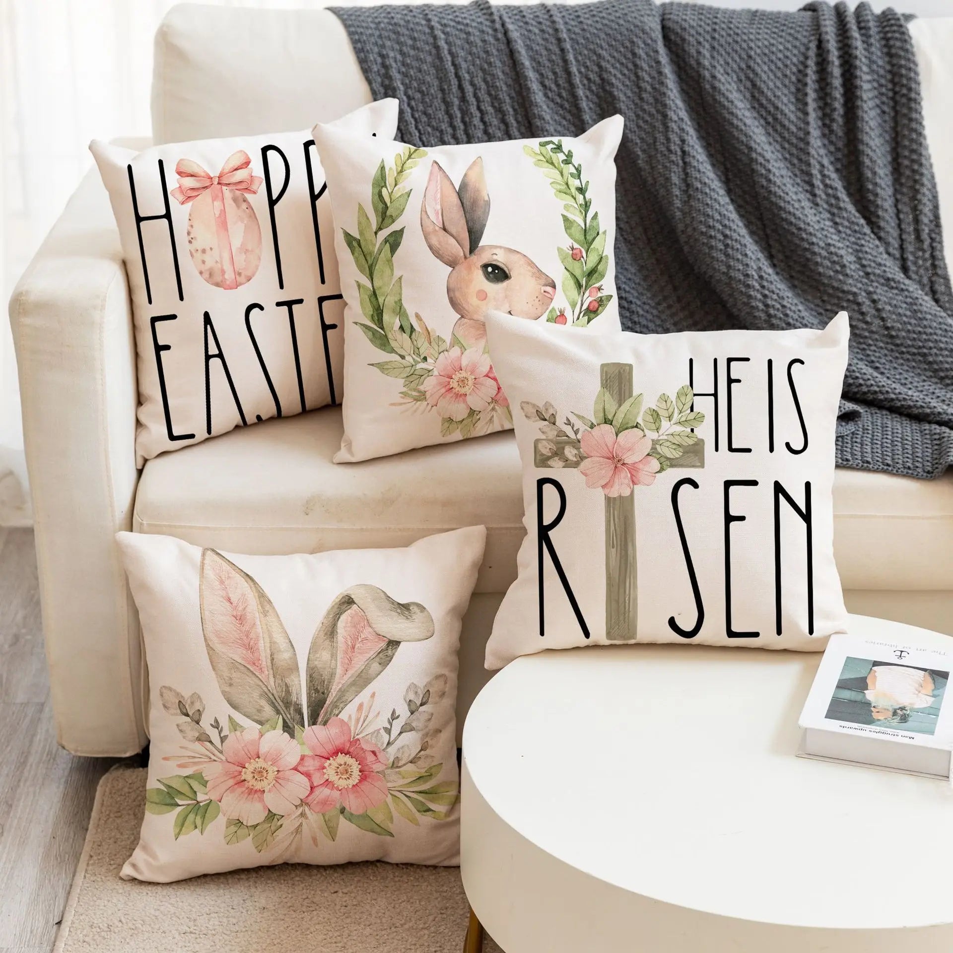 Easter Decorations For Home Happy Easter Pillowcase Rabbit Flower Pillow Case Sofa Cushion Cover 45*45CM