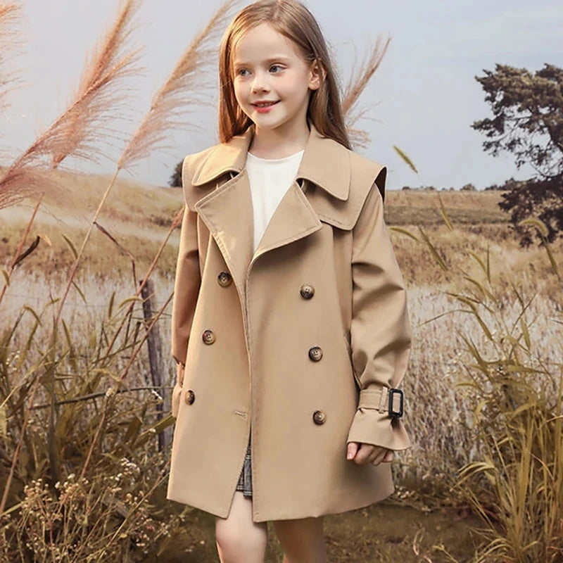 Girls Windbreaker Trench Coat Windproof Mid-Length Jacket Overcoat - Cute As A Button Boutique