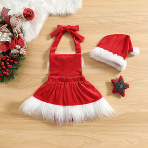 Christmas Baby Girls Romper Dress Princess Sequins White Plush Trim - Cute As A Button Boutique