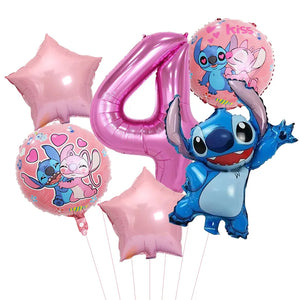 6pcs Disney Lilo & Stitch Party Balloons 32" Number Balloon set Baby Shower Birthday Party Decorations - Cute As A Button Boutique