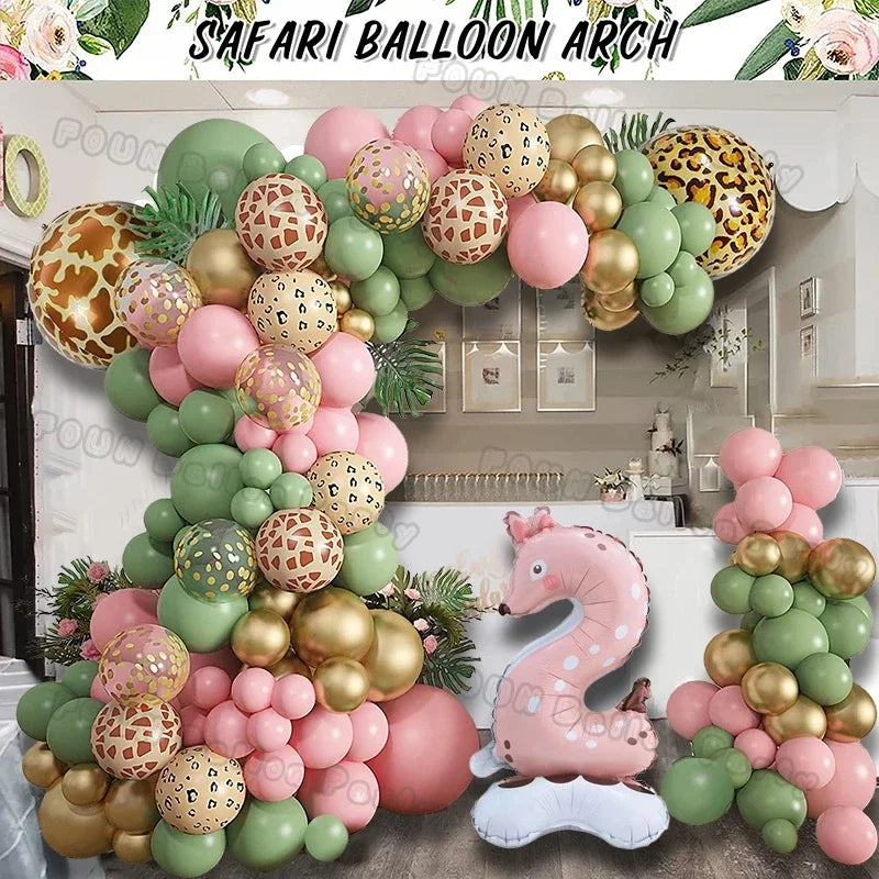 Jungle Safari Animal Giraffe Number Balloon Garland Set Kid 1 2 3 Year Birthday Party Decor - Cute As A Button Boutique