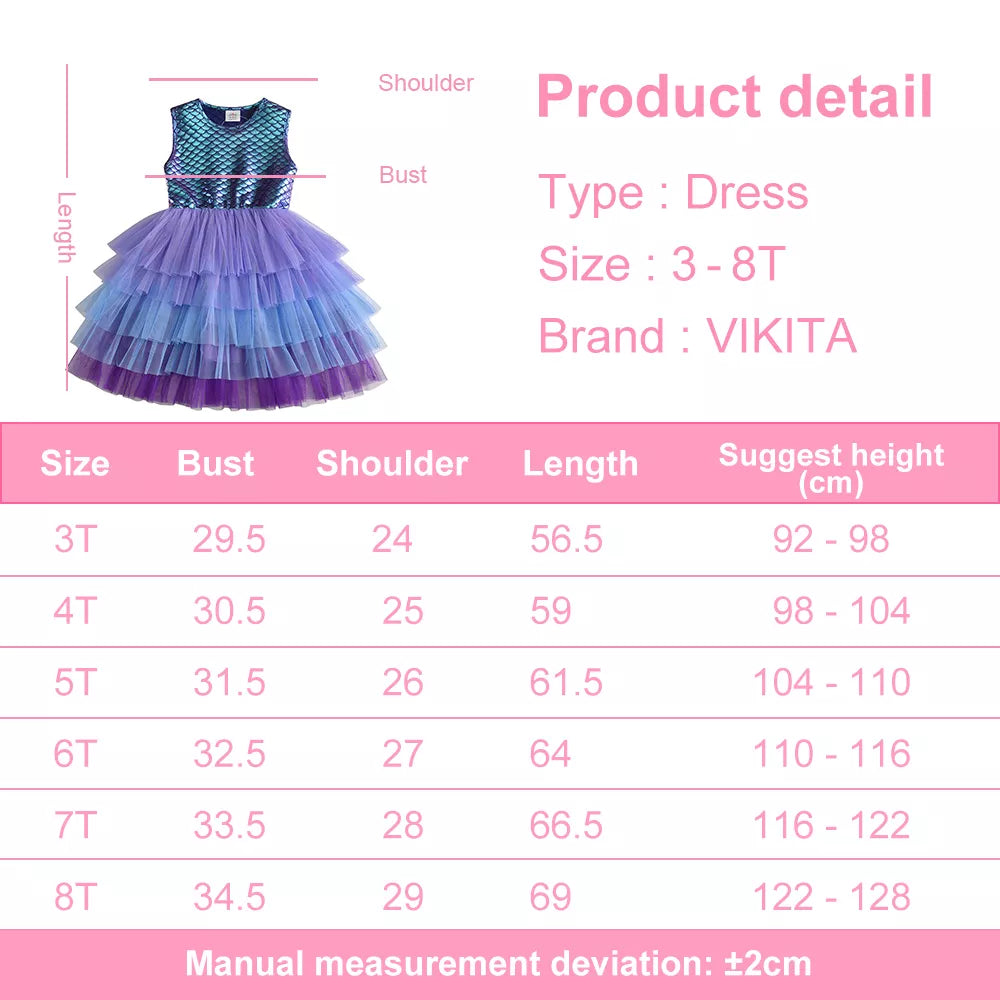 Girls Mermaid Dress Princess Tutu Dress Toddlers S