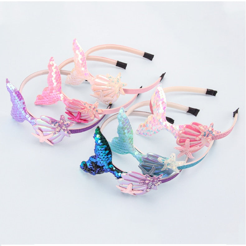 Girls Hairbands Mermaid Headwear Color Sequin Shells Shiny Princess Sweet Children's Hair Accessories - Cute As A Button Boutique