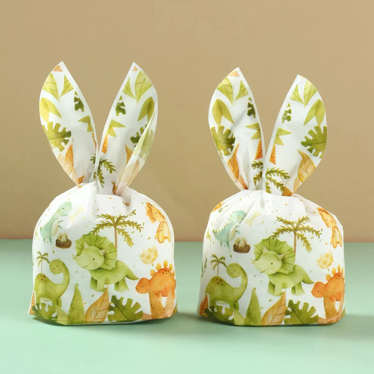 50pcs Rabbit Ear Bags Carton Plastic Cookie Candy Bags for Easter Party Baking Snack