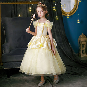 Girl Belle Dress Up Children Party Princess Costume LED Light Kids Beauty and The Beast Halloween Carnival Outfit - Cute As A Button Boutique