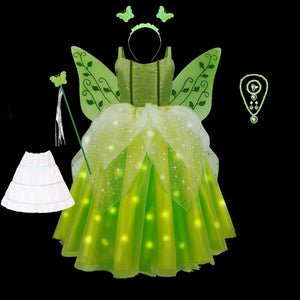 Girls Tinkerbell Fairy Dresses LED Light Up for Girls Costume Kids Cosplay Flower Fairy Princess Clothes Christmas Party Outfit - Cute As A Button Boutique