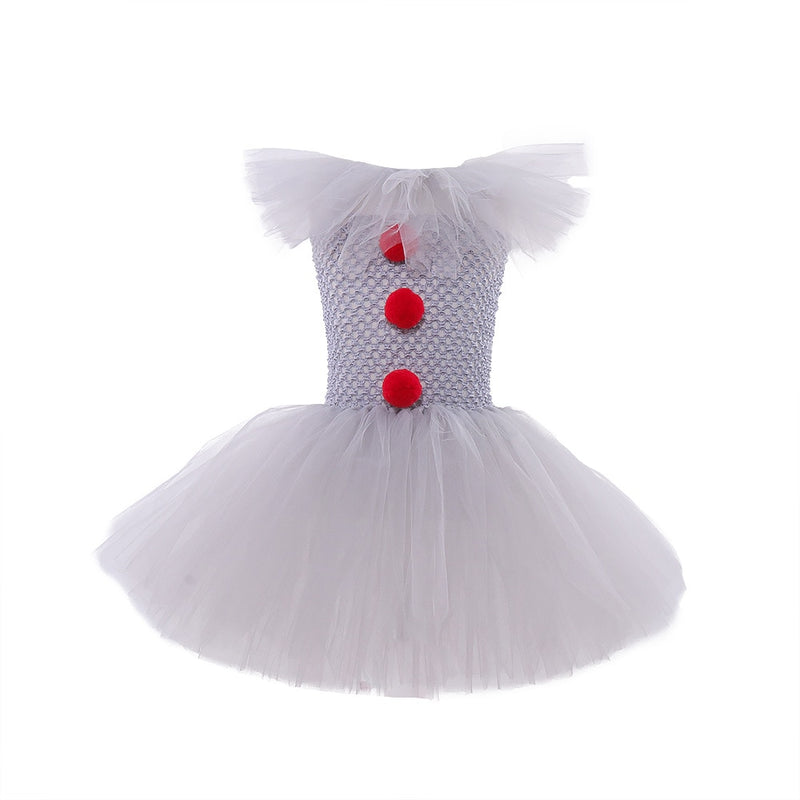 Halloween Scary Clown Costume For Kids Gray Girls Tutu Dress - Cute As A Button Boutique