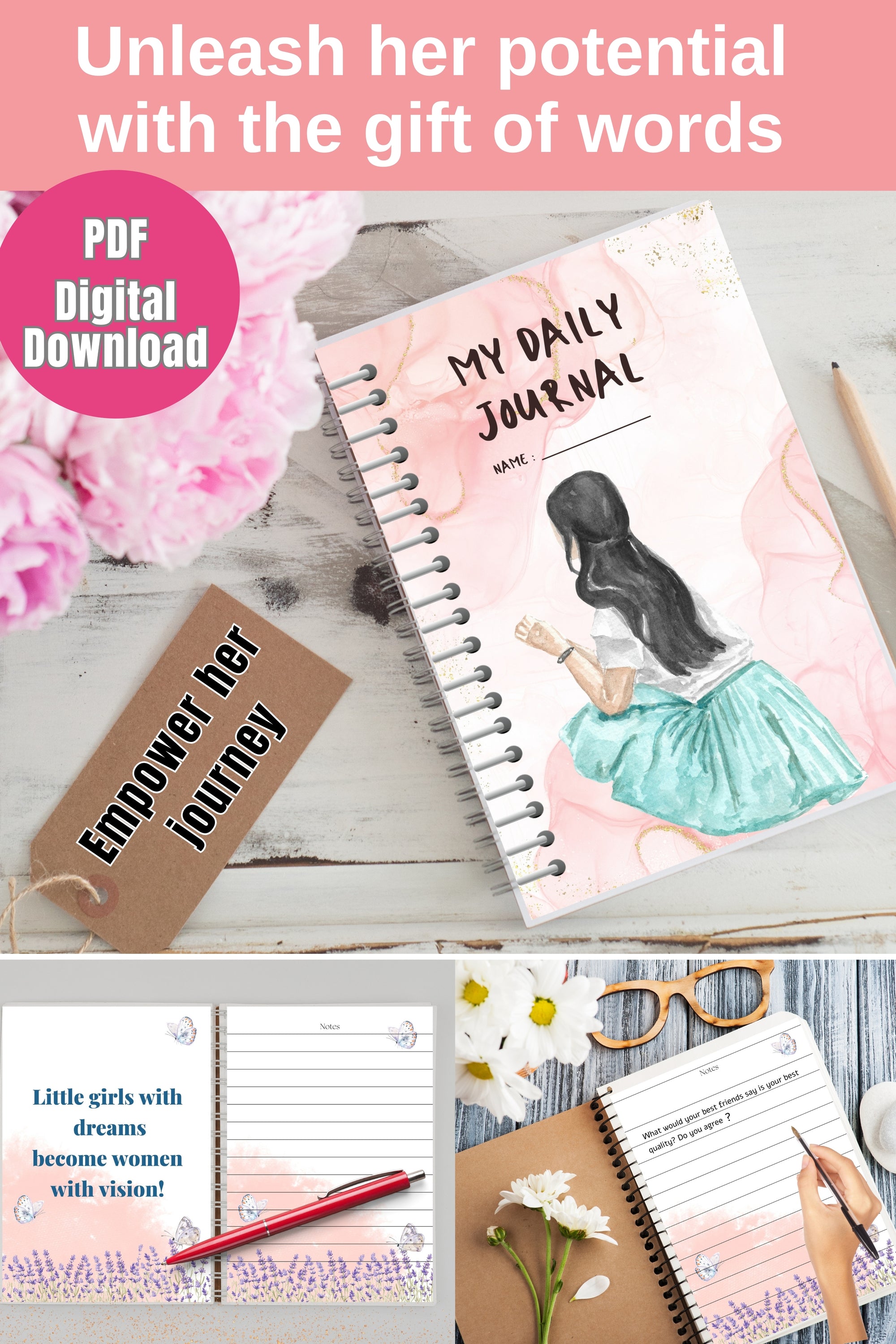 Girls diary printable file Daily Journal Digital Download