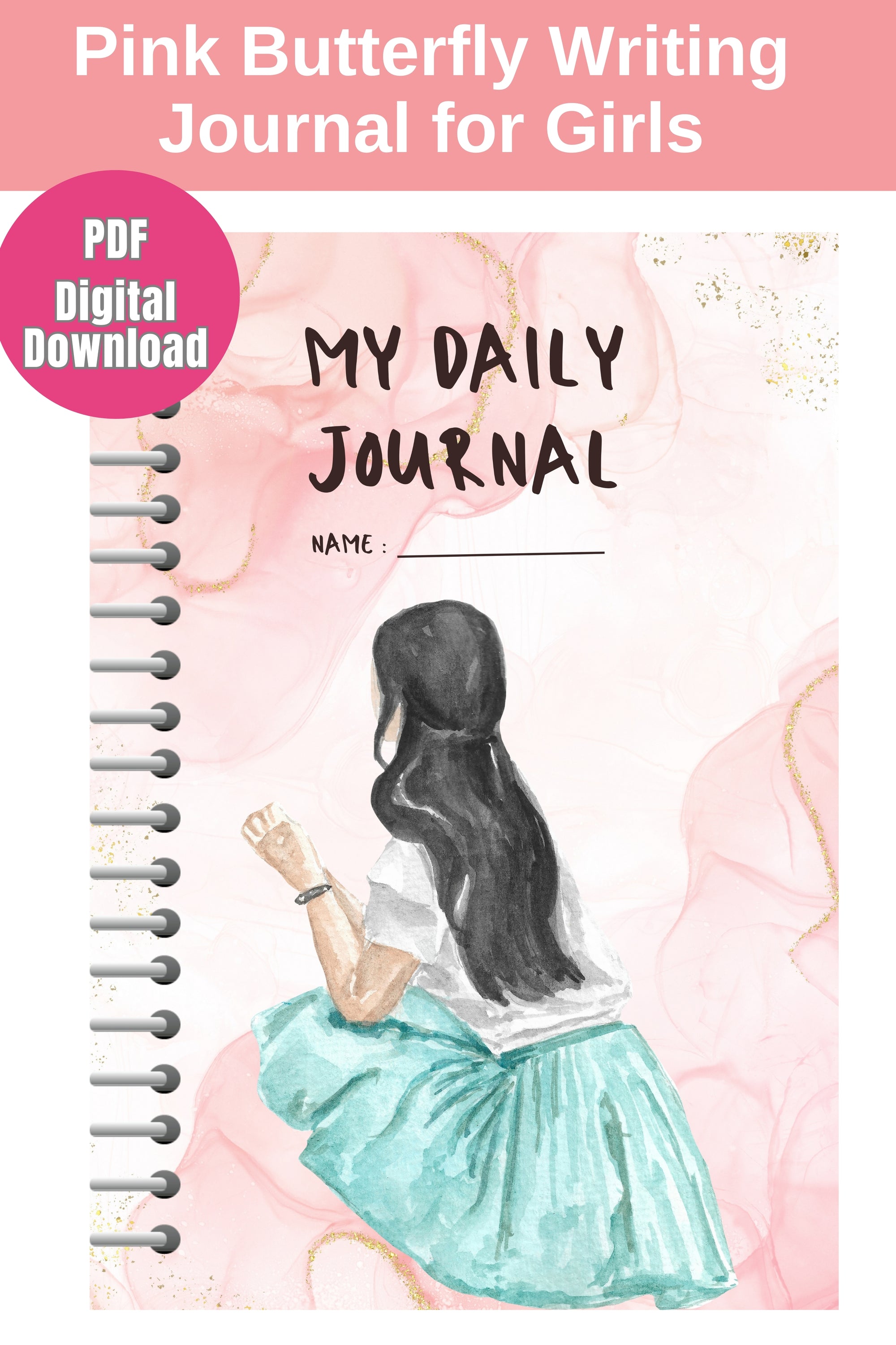 Girls diary printable file Daily Journal Digital Download