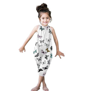 Kids Girls Pocket Jumpsuits New Summer Baby Girl Cartoon Print Overalls Jumpsuit Bodysuits Soft Girls Fashion Sunsuits Outfit