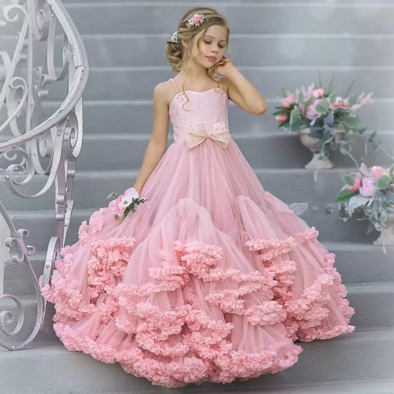 Pink Kids Flower Girl Dresses Tiered Skirts Toddler Pageant Gowns once in a lifetime dress