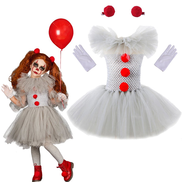 Halloween Scary Clown Costume For Kids Gray Girls Tutu Dress - Cute As A Button Boutique